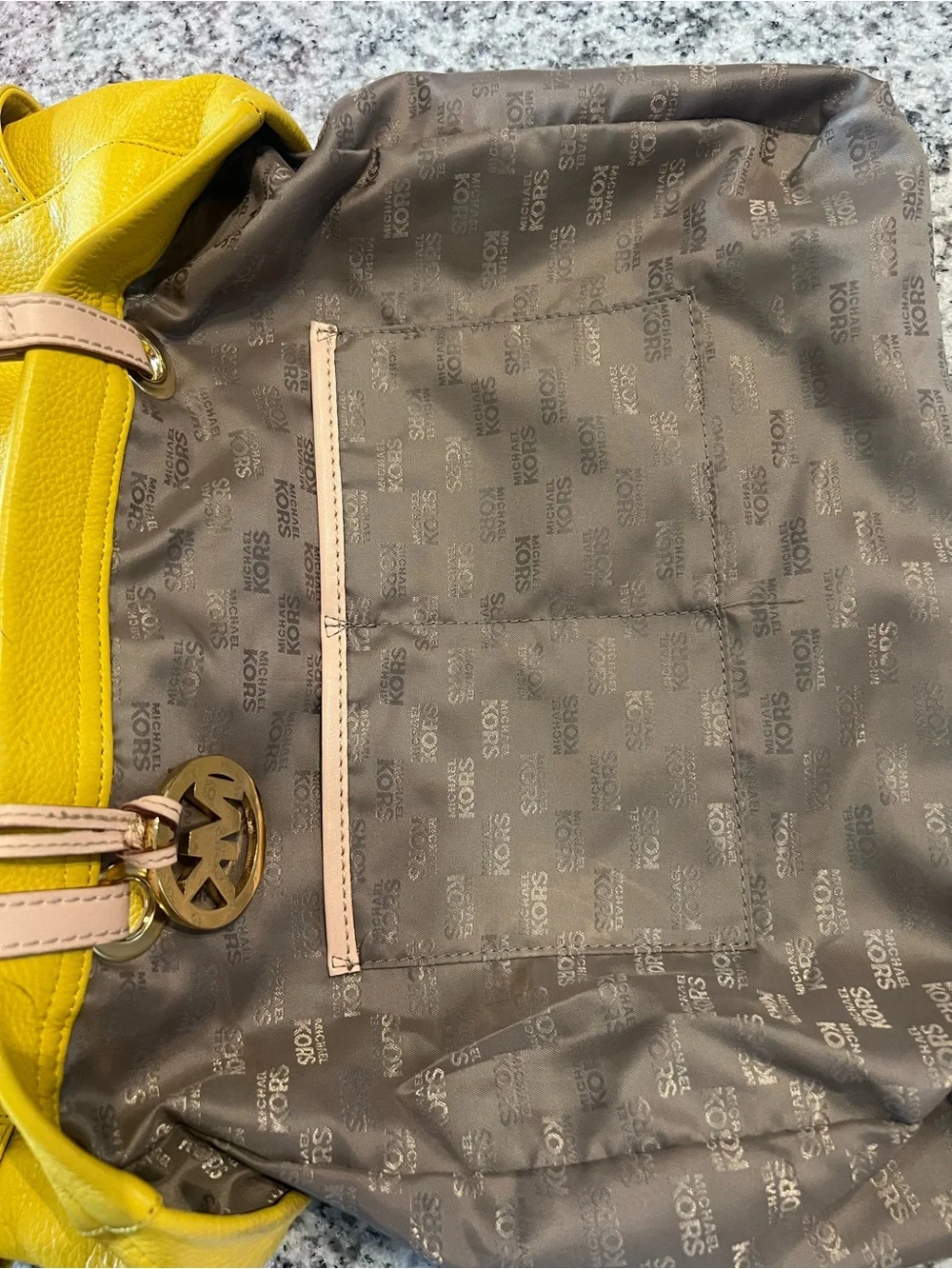 Michael Kors Bright Yellow Leather Tote with Tan Straps